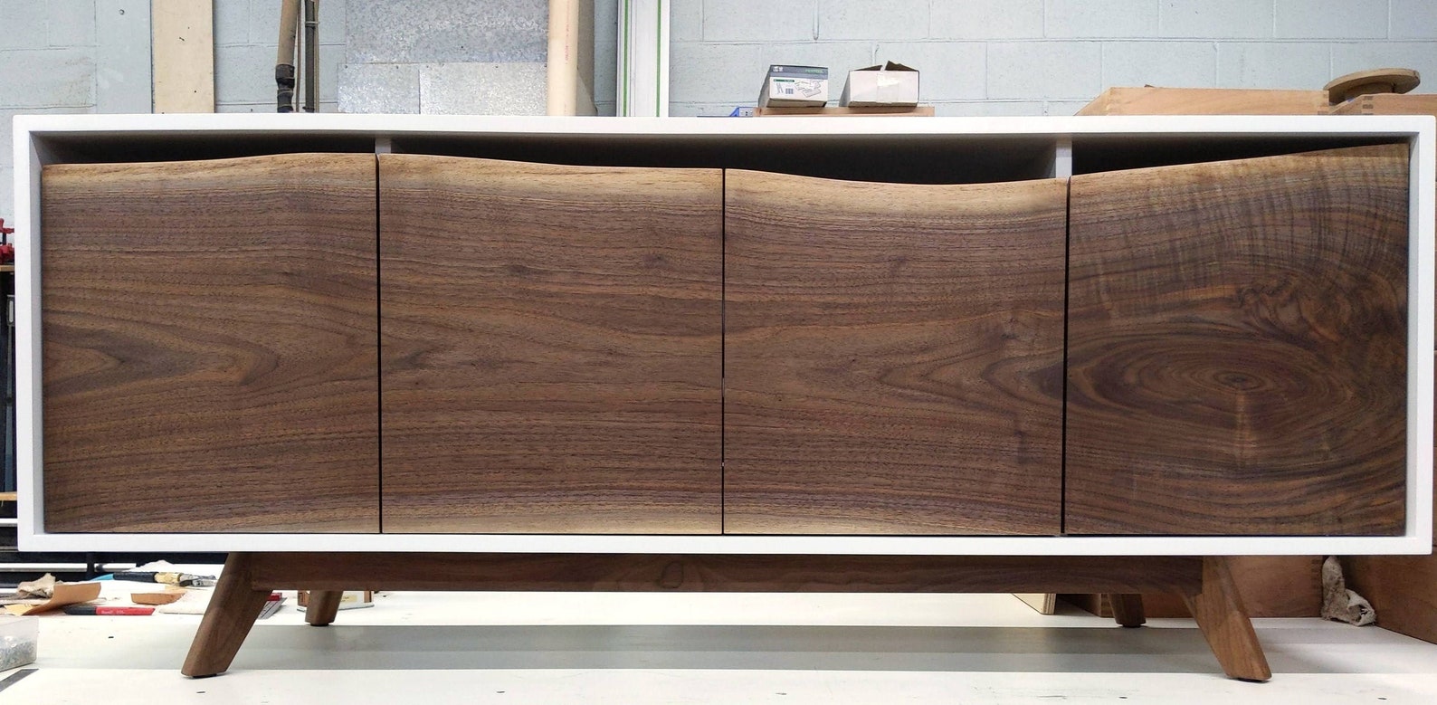 Unique modern credenza featuring live edge walnut doors Etsy