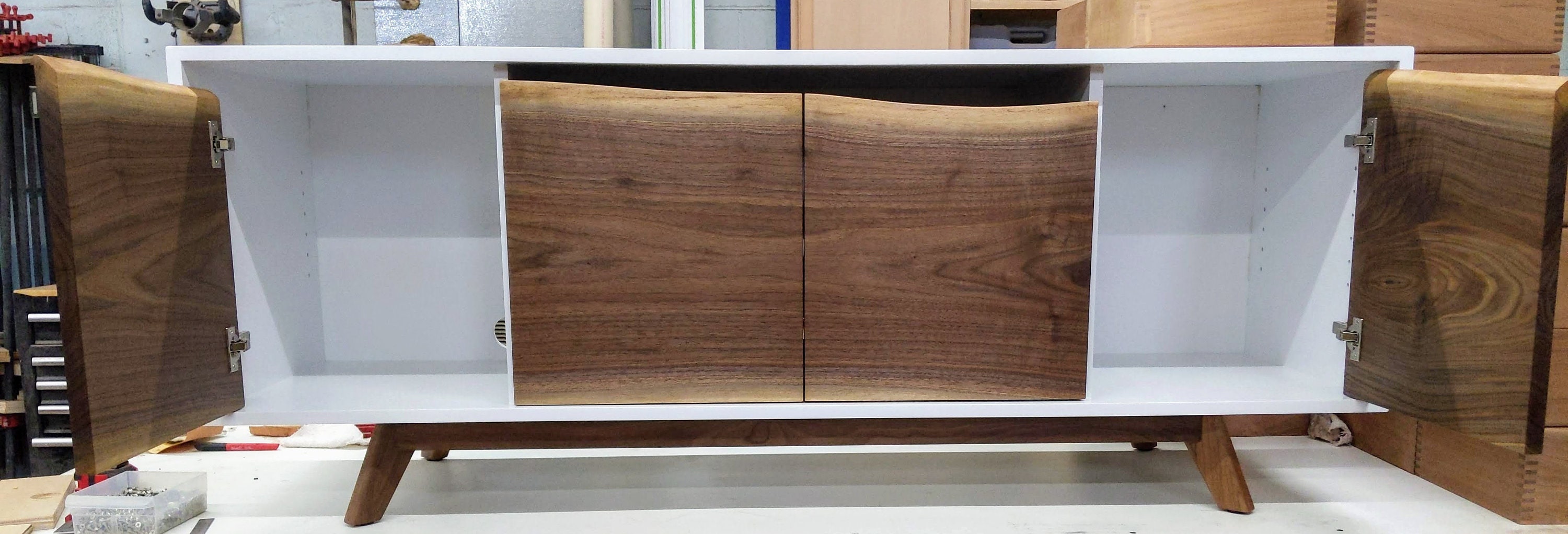 Unique modern credenza featuring live edge walnut doors Etsy