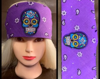 Sugar Skull Bling Bandana - Purple