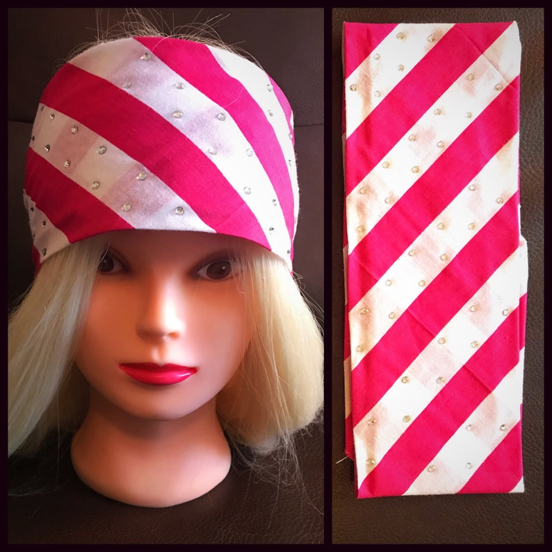 Pink and white stripe Bling Bandana image 1