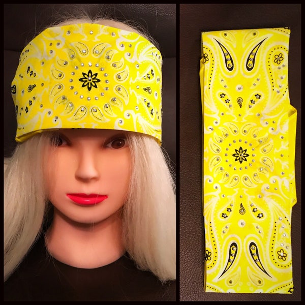 Yellow Paisley Flower Bling Bandana