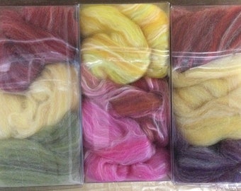 Merino Wool Blend Sample Packs, Wool Roving, Spinning, Felting