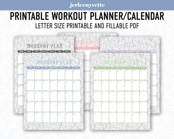 Fillable Printable Workout Calendar Leaves and Vines Workout Planner  Inserts/wall Calendar INSTANT DOWNLOAD Letter Size - Etsy