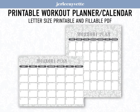Fillable Printable Workout Calendar Leaves and Vines Workout Planner  Inserts/wall Calendar INSTANT DOWNLOAD Letter Size - Etsy