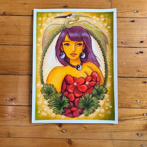 Géranium bourbon plante médicinale illustration  Oeuvre originale de la carte oracle Les Divines Essences à l'acrylique sur carton aquarelle