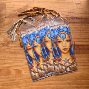 1 Marque-page avec enveloppe de vinyle G Femme au cheveux bleu