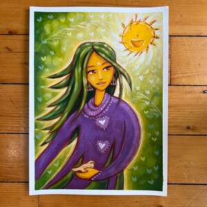 Palmarosa plante médicinale illustration  Oeuvre originale de la carte oracle Les Divines Essences à l'acrylique sur carton aquarelle