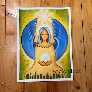 ANGÉLIQUE ARCHANGÉLIQUE  Oeuvre originale de la carte oracle Les Divines Essences sur carton aquarelle