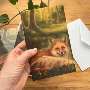 Renard Jolie carte de voeux Illustrée par Julï Lesage artiste pour fête ami chasseur homme femme famille