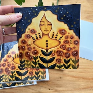 Jolie carte de voeux Illustrée par Julï Lesage artiste pour fête ami femme amitié homme Jardin floral jardinier
