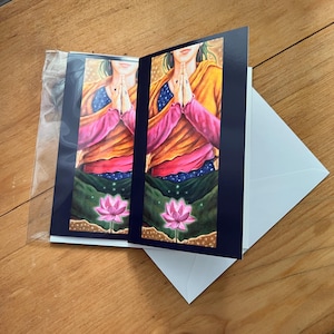 Jolie carte de voeux Illustrée par Julï Lesage artiste pour fête amitié namaste lotus