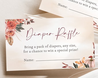 Pumpkin Diaper Raffle / Autumn Baby Shower / Boho Printable / Little Pumpkin on the Way