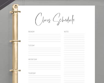 Minimalist Class Schedule Weekly Planner Printable