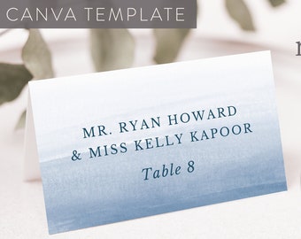 Wedding Place Card Canva Template, Folded Seating Assignment / Meal Card, Watercolor