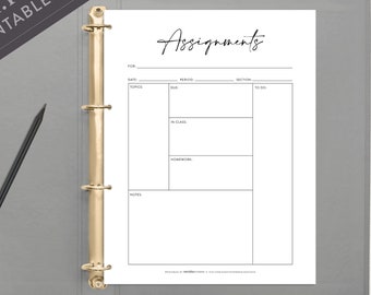 2-Page Assignment Tracker, Full Page Categorized Printable Assignment Planner + Bonus Notes Sheet for Students