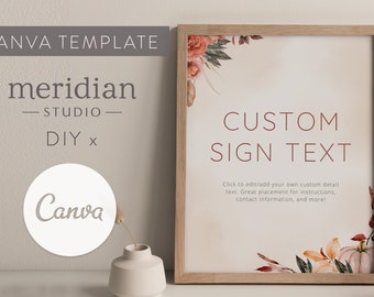 Bridal Shower Custom Sign / Boho Autumn Bridal Shower / Canva Template / 8x10 / Pumpkin