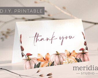 Autumn Boho Thank You Card / Printable Template / Baby Shower / Bridal Shower / Wedding