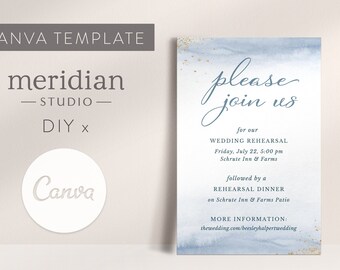 Watercolor Wedding Rehearsal Card Template / Customizable Invitation / Editable Canva File