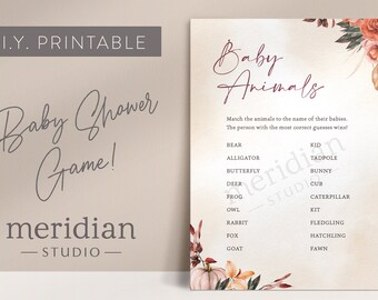 Baby Shower Animal Game / Boho Autumn Baby Shower Game / Little Pumpkin on the Way