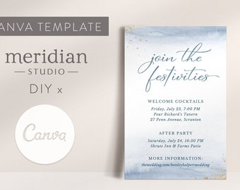Watercolor Wedding Event Card Template, Editable Canva File