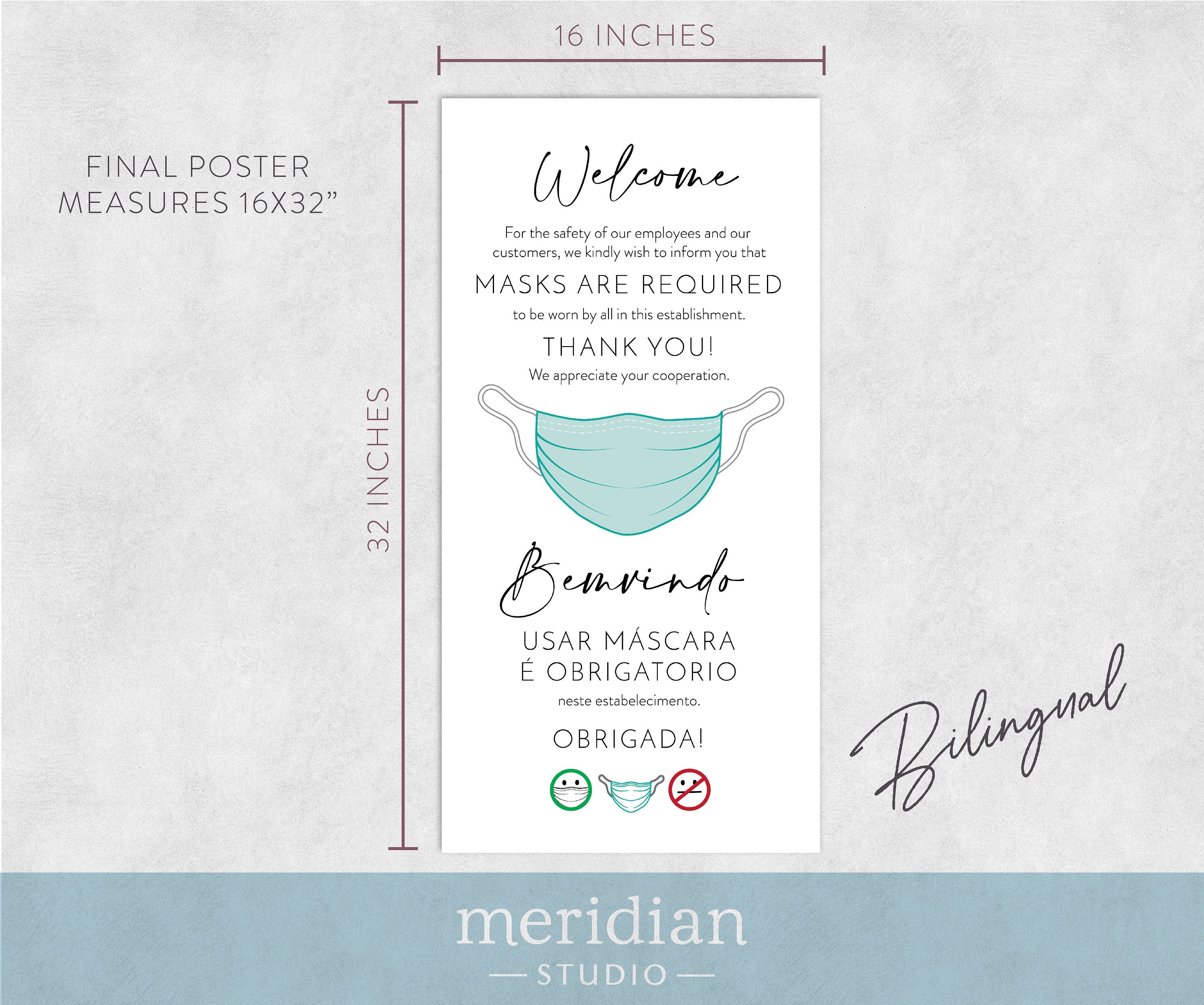 English / Portuguese Bilingual Poster Face Mask Required Etsy