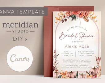 Autumn Boho Bridal Shower Invitation Template / Fall Wedding Shower / Dusty Rose