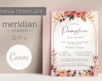 A Little Pumpkin is on the Way / Autumn Boho Baby Shower / Invitation Template