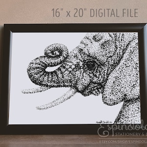 16&quot; x 20&quot; Digital Art Print | Elephant Stipple