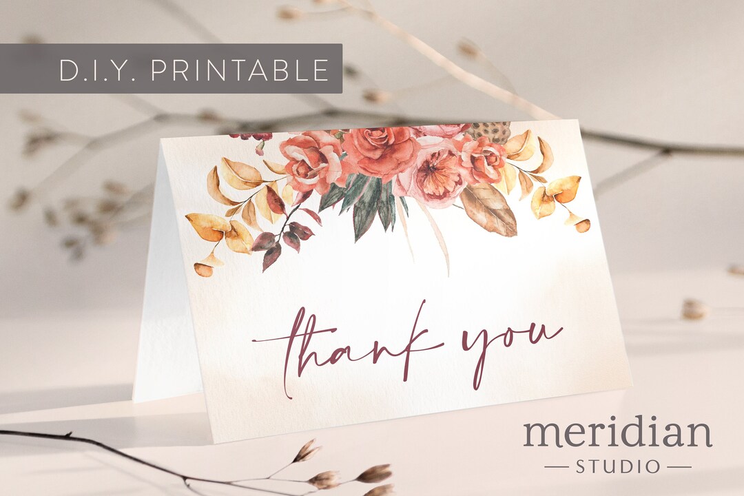 Autumn Watercolor Thank You Card / Printable Template / Baby Shower ...