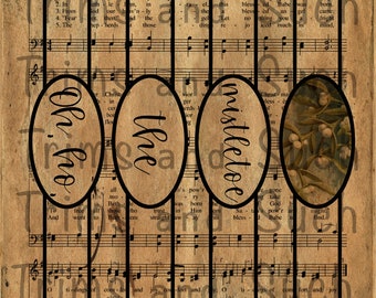 Instant Download, DIY Christmas Paper Chain Garland with Vintage Sheet Music, Oh, Ho, the Mistleto
