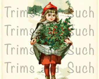 Instant Download, Digital Image, Vintage Christmas Image, Digital Christmas Image, Children, Christmas, Holly, Vintage Snow Image