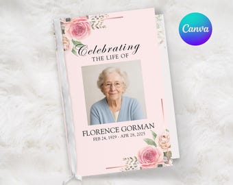 Modelo de programa funerário editável: folheto de serviço memorial do Canva (download digital)