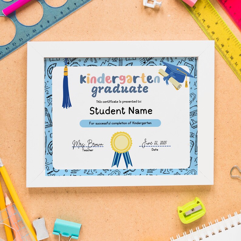 Editable Kindergarten Graduation Diploma Certificate Template CANVA - Etsy