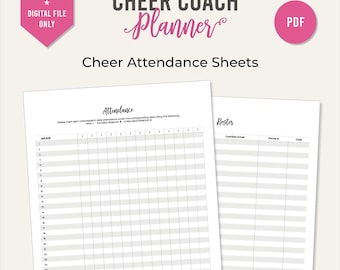 Cheer Attendance sheets, Cheer Planner, Coaching Binder, Cheerleading Game Day,Practice planning, Template Worksheet, Roster