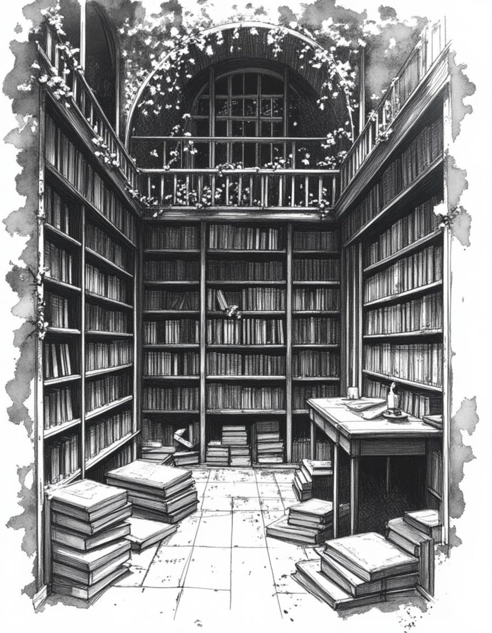 The Living Library ~ Digital Art Print | Dark Academia Aesthetic Ink ...