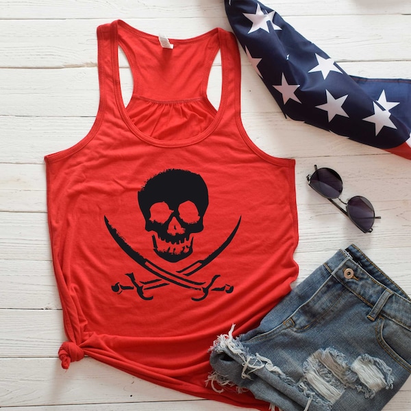 Pirate Shirt. Skull Tank Top. Super Soft & Comfy, Long, Flowy, Racerback Tank Top. Pirate Party. Cruise Shirt. Pirate Tank Top.