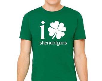 St. Patrick's Day T-Shirt. I Love Shenanigans Shirt. Super Soft & Comfy UNISEX T-Shirt. Men's St. Patrick's Day Tee.