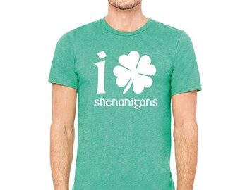 St. Patrick's Day T-Shirt. I Love Shenanigans Shirt. Super Soft & Comfy UNISEX T-Shirt. Men's St. Patrick's Day Tee.
