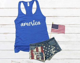 America Shirt. 4th of July Shirt for Women. Soft & Comfy Racerback Tank Top. Patriotic Shirt. USA Shirt for women. America Tank Top.