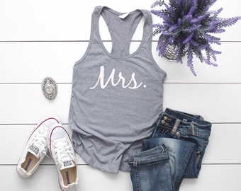 Bride Shirt. Mrs. Shirt. Wedding Day Getting Ready Shirt. Super Soft & Comfy Racerback Tank Top. Bachelorette Party Shirt. Wedding Tank Top.