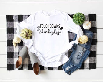 Thanksgiving Shirt. Touchdown and Turkey Leg Shirt. Super Soft & Comfy Unisex Long Sleeve T-Shirt. Fall Football Shirt.