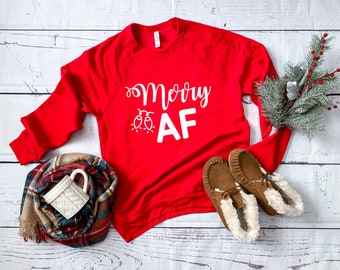 Christmas Shirt. Merry AF Shirt. Christmas Sweatshirt. Super Soft & Comfy Unisex Long Sleeve Sweatshirt. Funny Christmas Sweater.