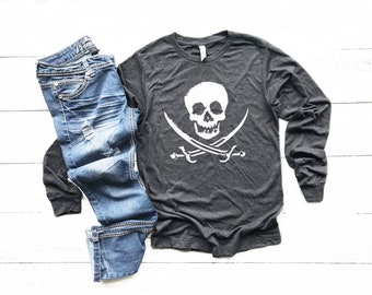Pirate Shirt. Skull and Crossbones Shirt. Super Soft & Comfy Unisex Long Sleeve T-Shirt. Cruise Shirt. Boating Shirt.