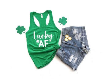 St. Patrick's Day Shirt Women. Lucky AF Tank Top. Lucky Shirt. Soft & Comfy Racerback Tank Top. Funny St Patrick's Day Shirt. Irish Tank Top