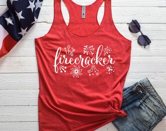 4th of July Shirt for Women. Firecracker Shirt. Super Soft and Comfy Tri-blend Racerback Tank Top. Fourth of July Tank Top. Fireworks Shirt.