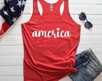 America Shirt. 4th of July Shirt. Super Soft and Comfy Tri-blend Racerback Tank Top. Fourth of July Tank Top. Patriotic Shirt.