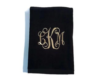 Personalized Beach Towel Embroidered with Custom Monogram. 100% Cotton Terry Velour Towel.