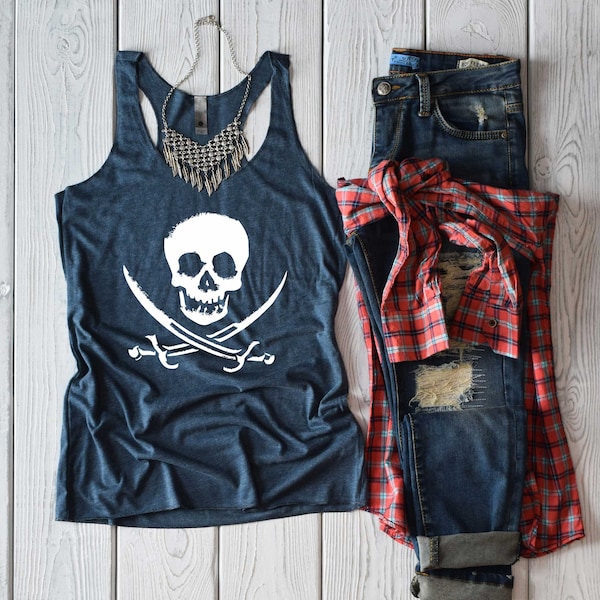 Pirate Shirt. Skull Tank Top. Super Soft and Comfy Tri-blend Racerback Tank Top. Pirate Tank Top. Skull and Crossbones Shirt.