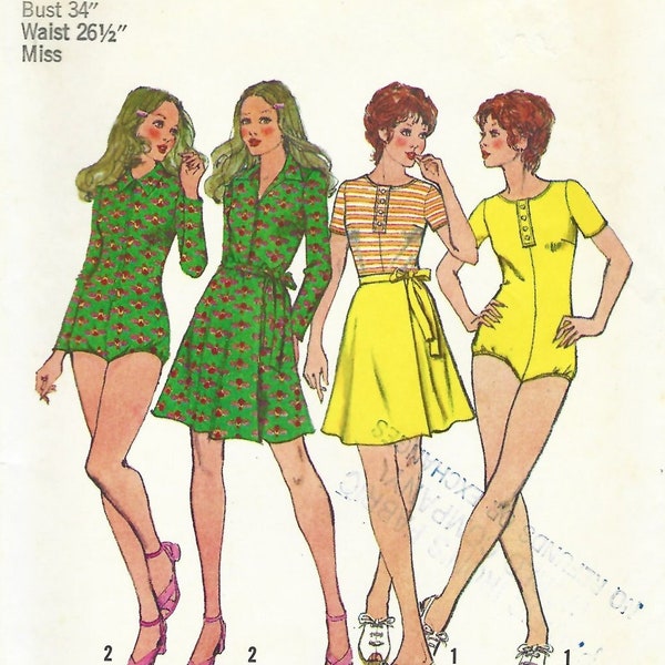 Vintage 1970s Sewing Pattern Simplicity 9924 Misses Knit Bodysuit & Mini Wrap Skirt Size 12 FF UNCUT