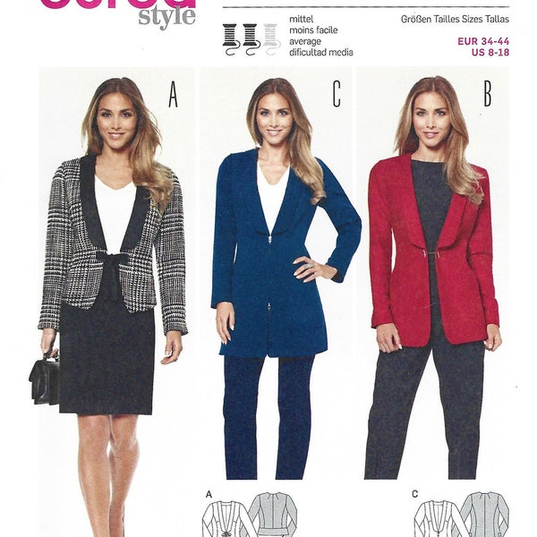 Sewing Pattern Burda 6876 Misses Jacket with Shawl Collar Size 8-18 FF UNCUT